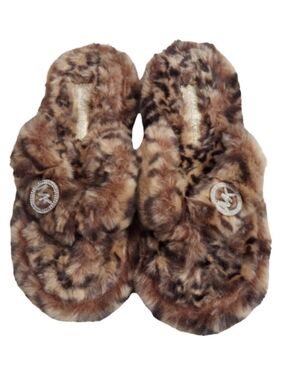 Michael Kors Jet Set Faux Fur Rhinestone Embellished Cheetah Thong Slippers